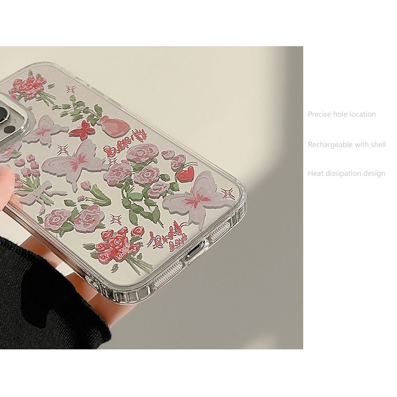 For iPhone 13 Pro Max Butterfly Rose Flower Pattern Phone Cover Electroplating Mirror Surface TPU Case For iPhone 13 Pro Max Butterfly Rose Flower Pattern Phone Cover Electroplating Mirror Surface TPU Case